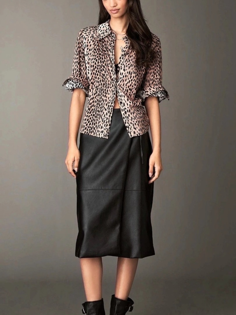 Maeve Faux-Leather Wrap Midi Skirt Black Size Large